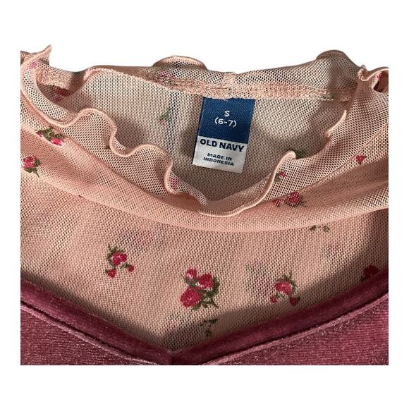 Old Navy 2-In-1 Velvet Cami and Printed Sheer Top For Girls Size Small 6-7 - Picture 4 of 5